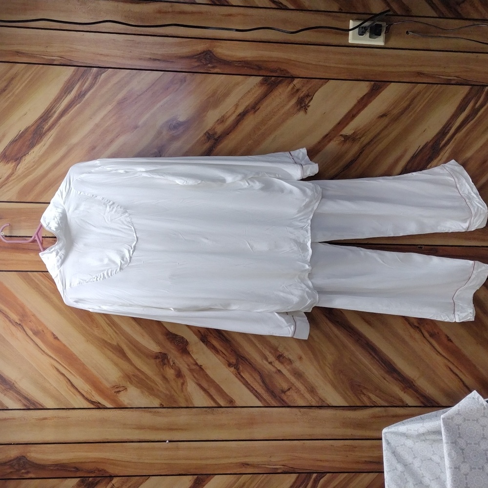 Cosabella Long sleeve Pajama Set White With Brown Trim Size XL - Picture 5 of 15